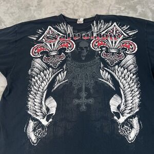 Salvation Shirt Mens 2XL Black Skull‎ Wings Cross Graphic Gothic Tee Gildan